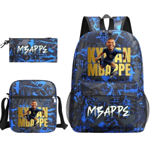 Plecak dla chłopca do szkoły w kolorze niebieskim z nadrukiem Mbappé i piórnikiem        