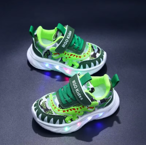 Sportowe Buty Dziecięce z LED – Motyw Dinozaura, Antypoślizgowe, Wygodne Rzepy 