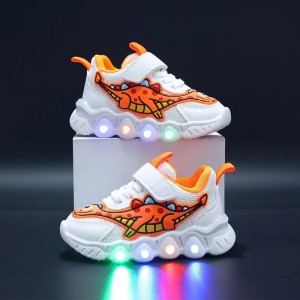Świecące Buty Sportowe dla Dzieci z Dinozaurem – Sneakersy LED na Rzepy