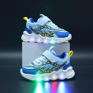 Świecące Buty Sportowe dla Dzieci z Dinozaurem – Sneakersy LED na Rzepy