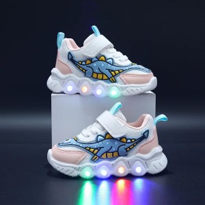 Świecące Buty Sportowe dla Dzieci z Dinozaurem – Sneakersy LED na Rzepy