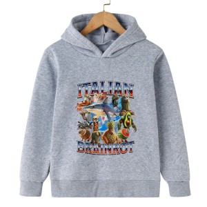Bluza z nadrukiem Italian Brainrot – Dziecięca bluza kangurka z kapturem