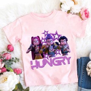 Koszulka Dziecięca Anime K-Pop Demon Hunters – T-shirt Bawełniany – Postacie Huntrix