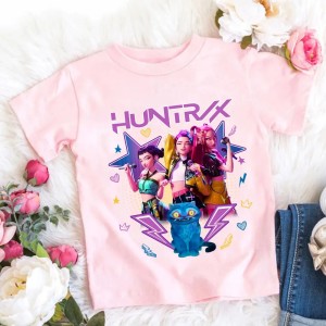 Koszulka Dziecięca Anime K-Pop Demon Hunters – T-shirt Bawełniany – Postacie Huntrix