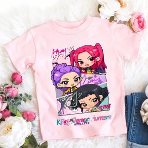 Koszulka Dziecięca Anime K-Pop Demon Hunters – T-shirt Bawełniany – Postacie Huntrix