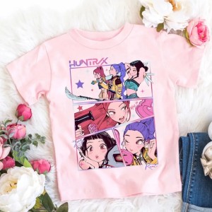 Koszulka Dziecięca Anime K-Pop Demon Hunters – T-shirt Bawełniany – Postacie Huntrix