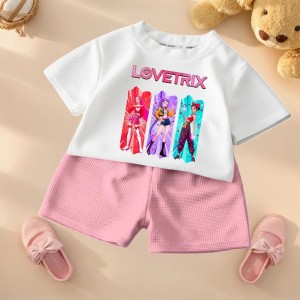 Letni Komplet Dziewczęcy Huntrix – T-shirt i Szorty z Nadrukiem Zestaw na Lato