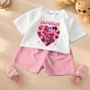 Letni Komplet Dziewczęcy Huntrix – T-shirt i Szorty z Nadrukiem Zestaw na Lato
