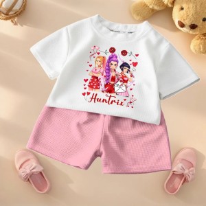 Letni Komplet Dziewczęcy Huntrix – T-shirt i Szorty z Nadrukiem Zestaw na Lato