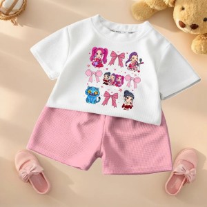 Letni Komplet Dziewczęcy Huntrix – T-shirt i Szorty z Nadrukiem Zestaw na Lato