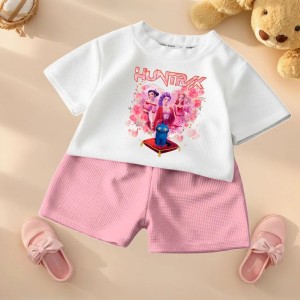 Letni Komplet Dziewczęcy Huntrix – T-shirt i Szorty z Nadrukiem Zestaw na Lato