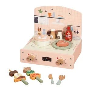 Drewniana Kuchnia Dla Dzieci + Grill BBQ  Zestaw Kuchenny 2w1 Składany Zabawka Edukacyjna Montessori