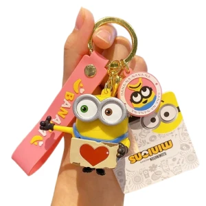 Brelok do Kluczy Minionki – Figurka Bob/Stuart z Sercem, Stylowa Zawieszka do Torebki lub Plecaka