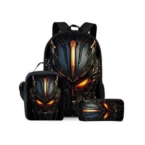 Zestaw Szkolny 3w1: Plecak, Torba Termiczna i Piórnik – Design Mecha Cyberpunk
