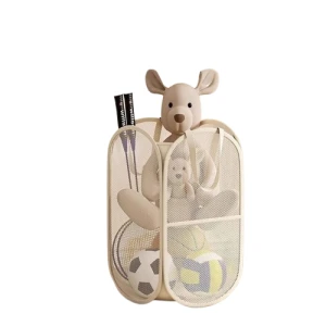 Kosz na Zabawki i Pranie Wysoki Siatkowy Organizer Pionowy Beżowy 58cm