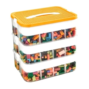 Organizer na Klocki Pojemnik 3 Poziomy z Płytką Konstrukcyjną Przegródki 30 cm