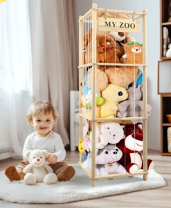 Drewniany Regał na Pluszaki ZOO Klatka Organizer na Kółkach Otwarty 137cm