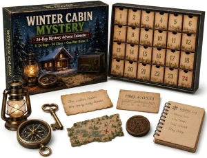 Kalendarz Adwentowy Escape Room Zimowa Chata 2026 – 24 Zagadki, Kompas i Rekwizyty Gra Przygodowa