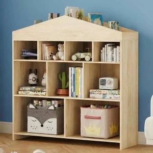 Regał Dziecięcy Domek na Zabawki i Książki Półka Montessori Drewniany Dąb 100 cm